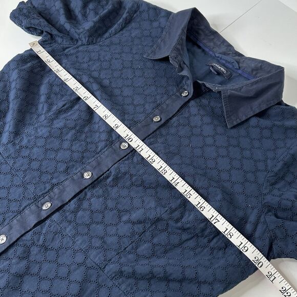 Lands End Eyelet Popover Dress Sz 14 Navy Blue Midi Vacation Career Pockets - Picture 10 of 15